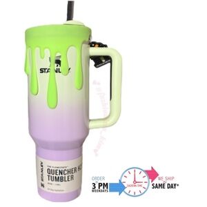 Halloween Stanley 40 oz Quencher Tumbler Hypnotic Green Ombre + Slime sleeve NWT